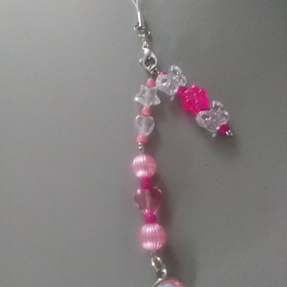 Pink Sparkle Butterfly & Star Beaded Phone Charm – Kawaii Glitter Accessory - Picture 4 of 6